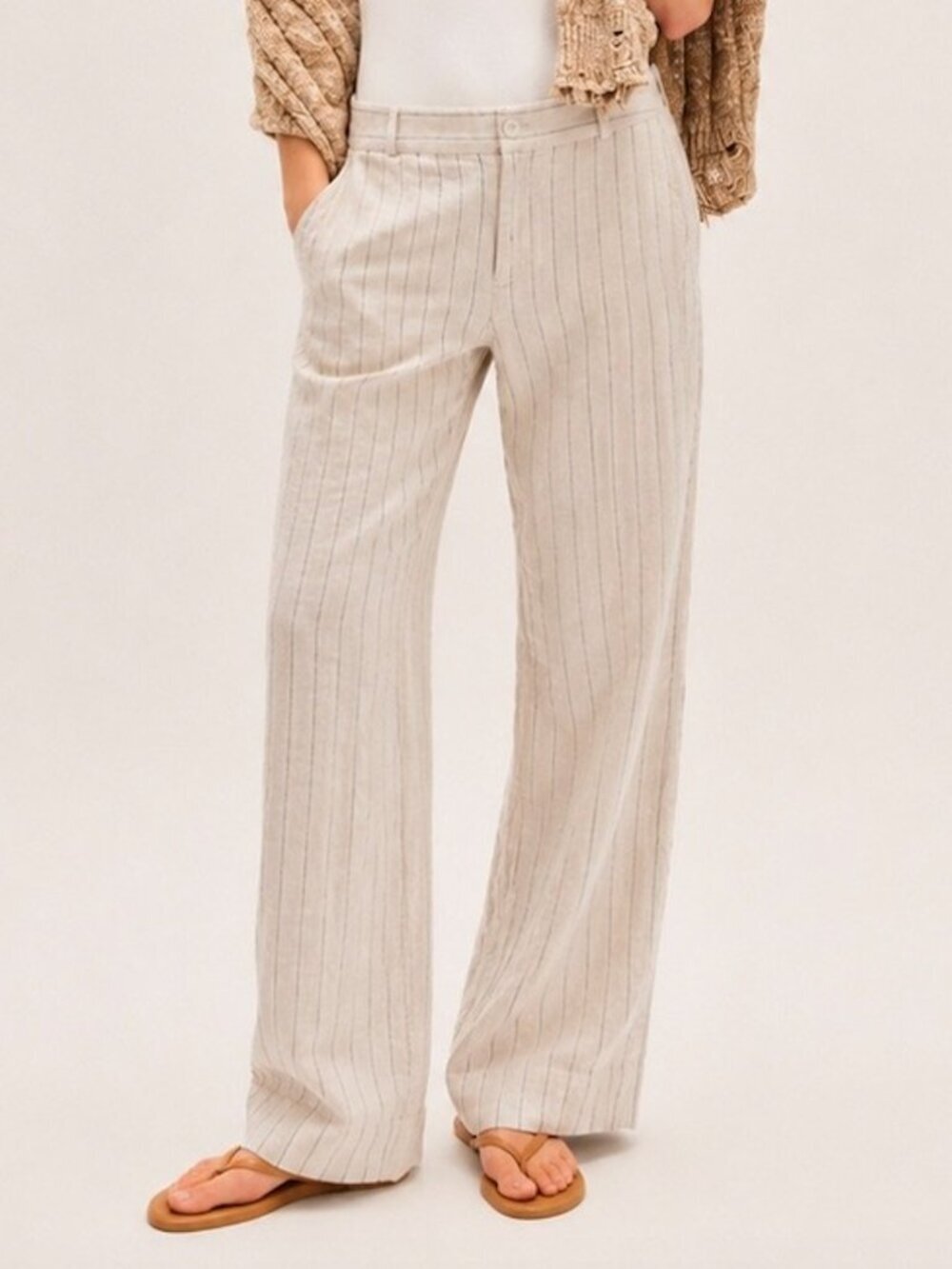 Banana Republic High-Rise Pleated Linen-Blend Wide Leg Pant Cream Stripe, 12P